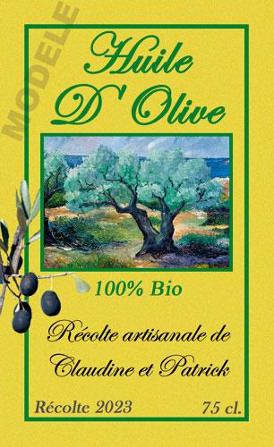 étiquette personnalisée pour bouteille d’huile d’olive ho 22