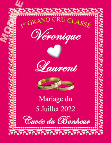 étiquette mariage pour bouteille de vin vmar 39